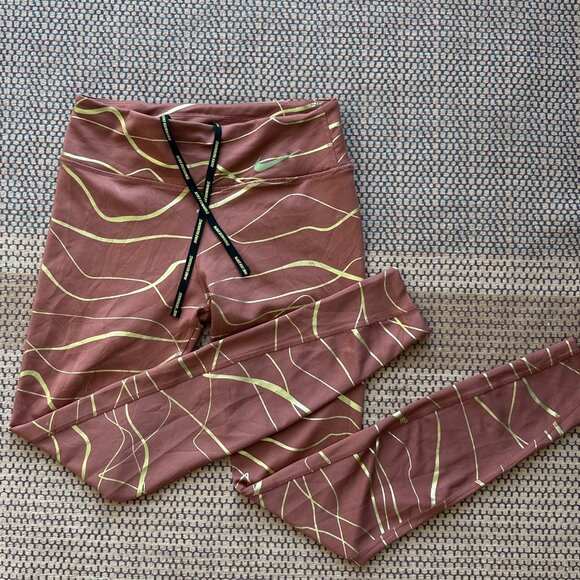 Nike Dri-Fit Icon Clash FAST Women’s Running Tights — Rose/Bronze Gold — Size XS - Picture 1 of 6